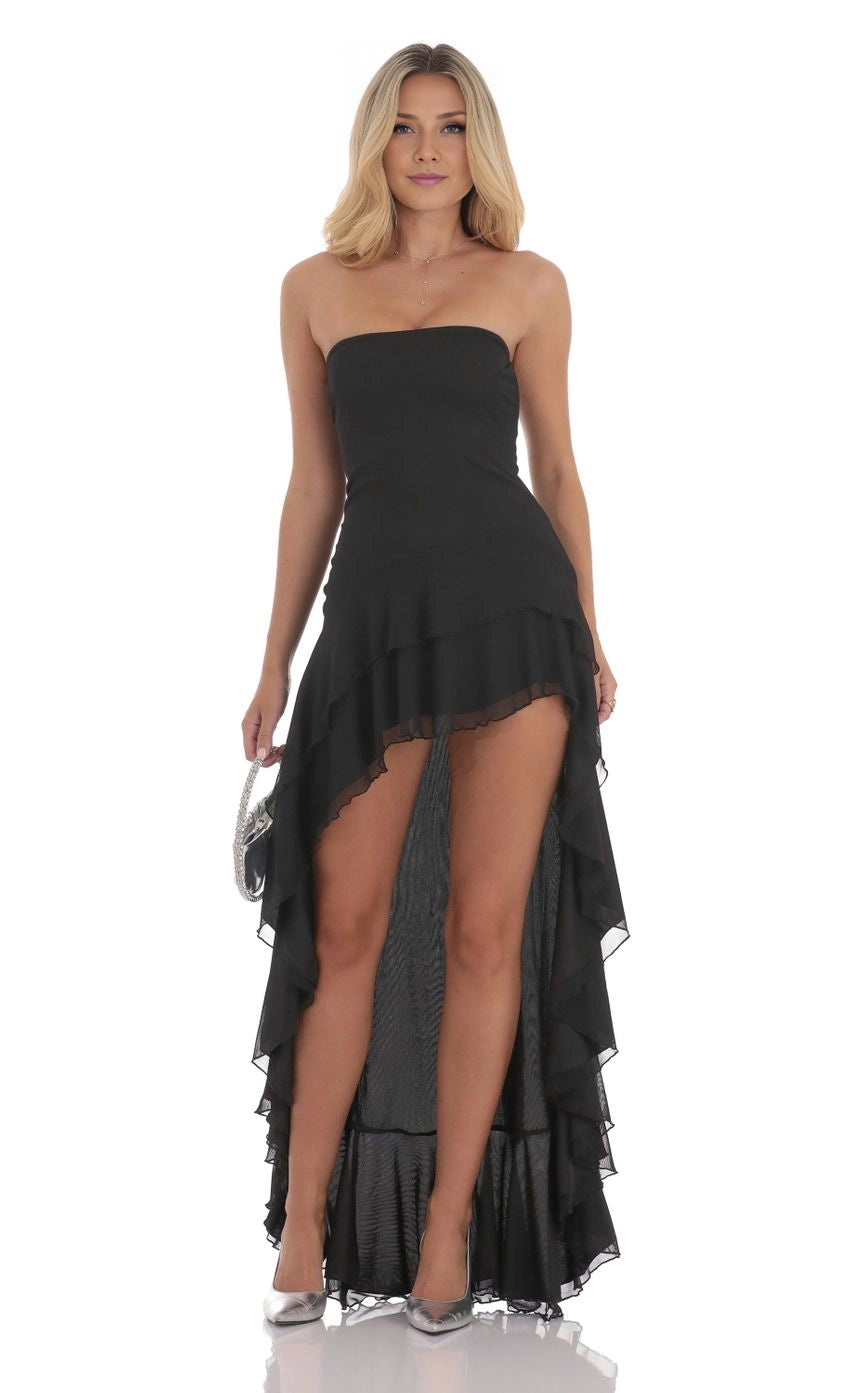 DingJi Wedding Elegant Ruffle Edges Off Shoulder Mesh High and Low Homecoming Dresses